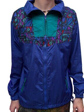Columbia 90's Pattern Blue Windbreaker Jacket